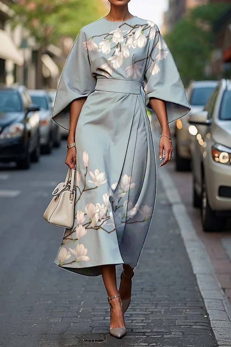 Women's Vintage Elegant Floral Print Midi Dress