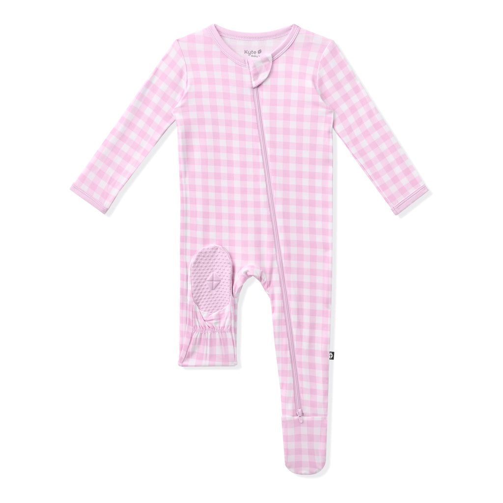Zippered Footie in Gingham Thistle