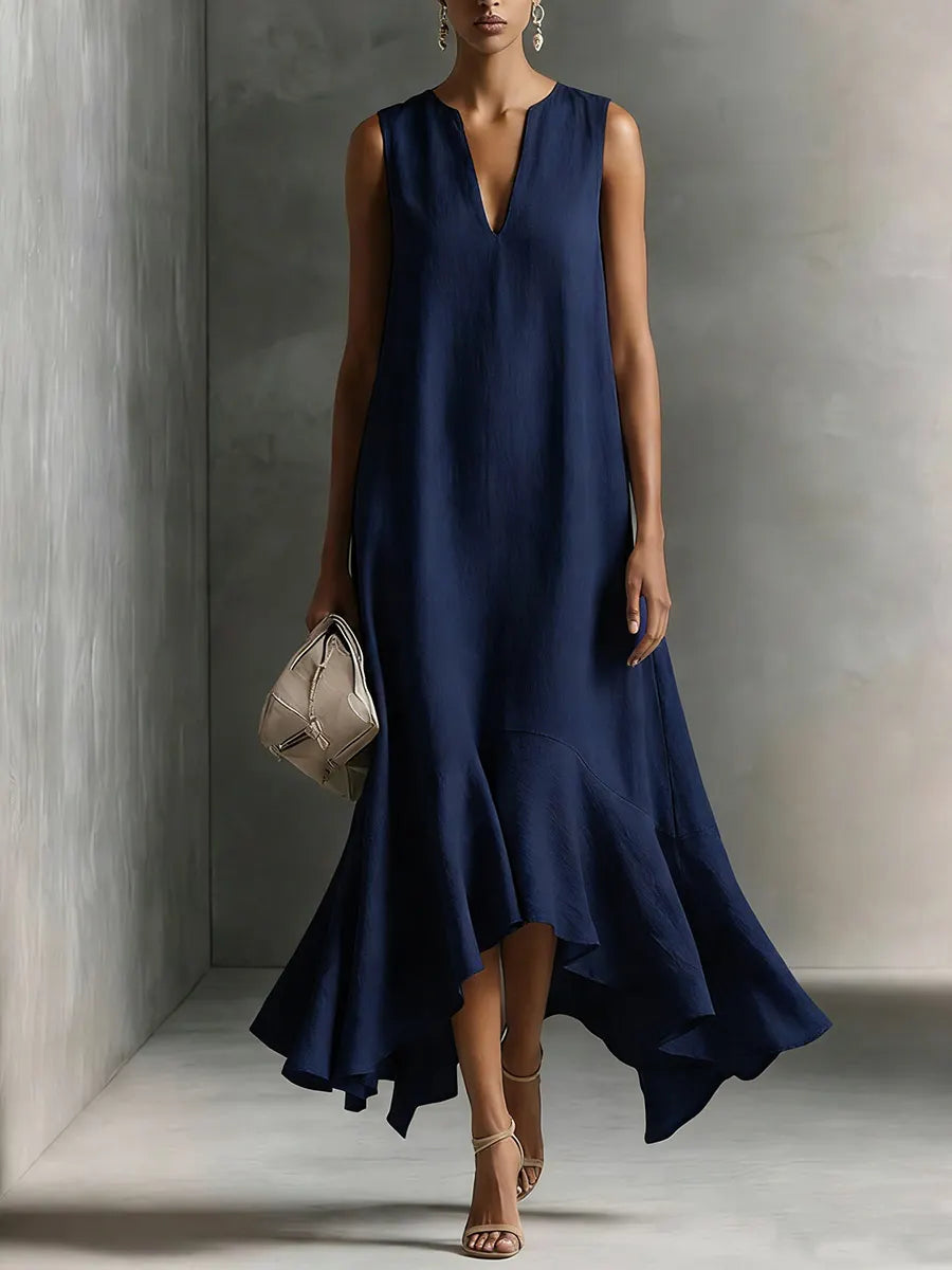 Women's V-neck Sleeveless Casual Loose Linen Dress