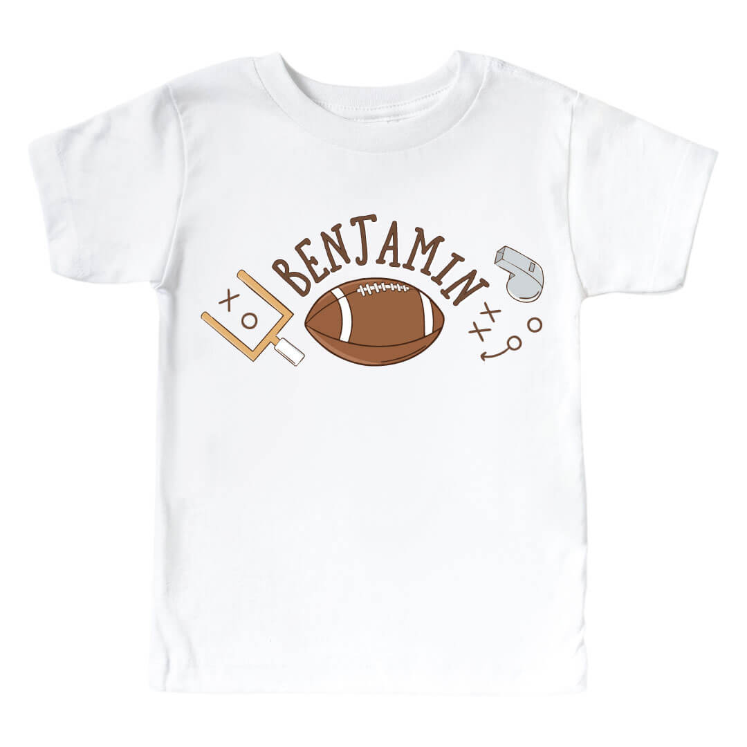 Personalized Tiny Touchdowns Neutral Graphic Bodysuit & Kids Tee | White